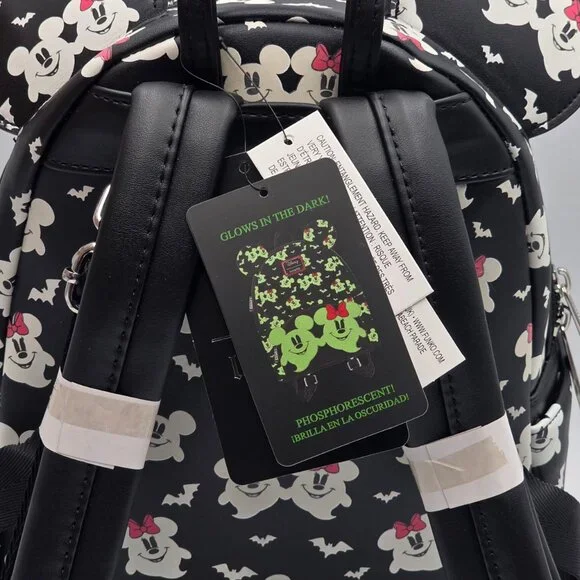 Loungefly Disney Mickey & Minnie Mouse Ghostly Glow-in-the-Dark Mini Backpack Se - Picture 9 of 9